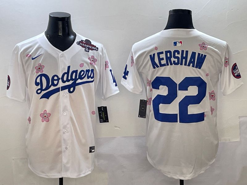 Men Los Angeles Dodgers #22 Kershaw White Sakura Edition 2025 Nike MLB Jersey style 5->los angeles dodgers->MLB Jersey
